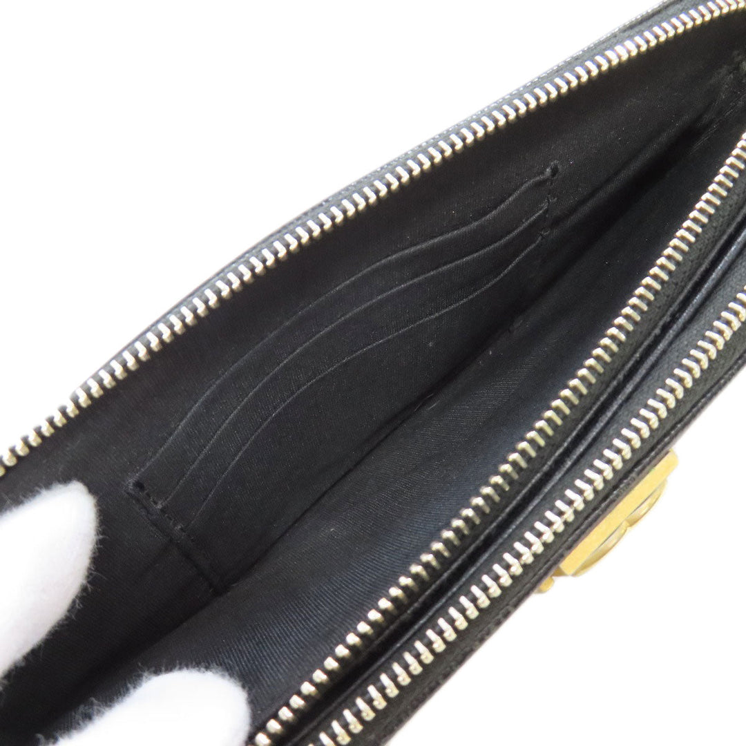 CHANEL Long Wallet Purse Caviar skin black Chain Wallet Boy Chanel Gold Metal Women Used Authentic