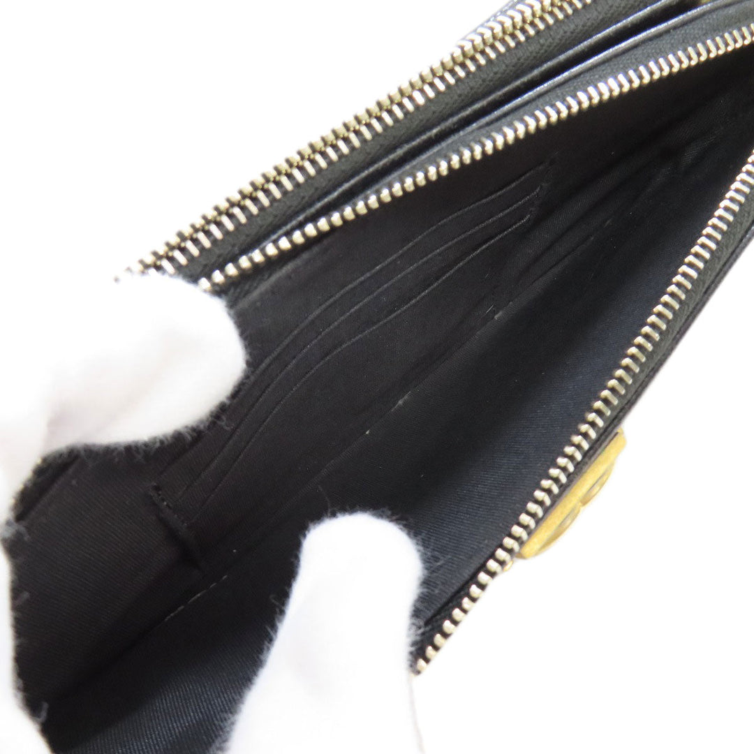 CHANEL Long Wallet Purse Caviar skin black Chain Wallet Boy Chanel Gold Metal Women Used Authentic