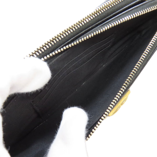 CHANEL Long Wallet Purse Caviar skin black Chain Wallet Boy Chanel Gold Metal Women Used Authentic