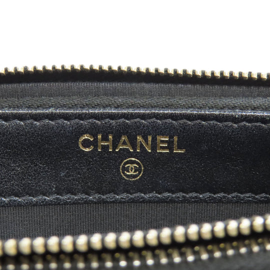 CHANEL Long Wallet Purse Caviar skin black Chain Wallet Boy Chanel Gold Metal Women Used Authentic
