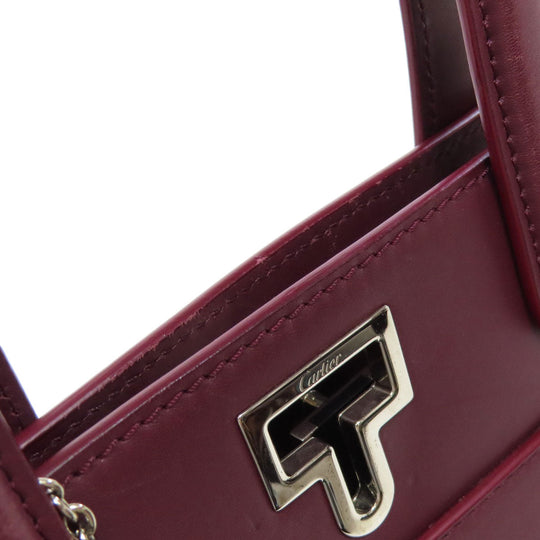 CARTIER Handbag leather Red 2WAY Women Used Authentic