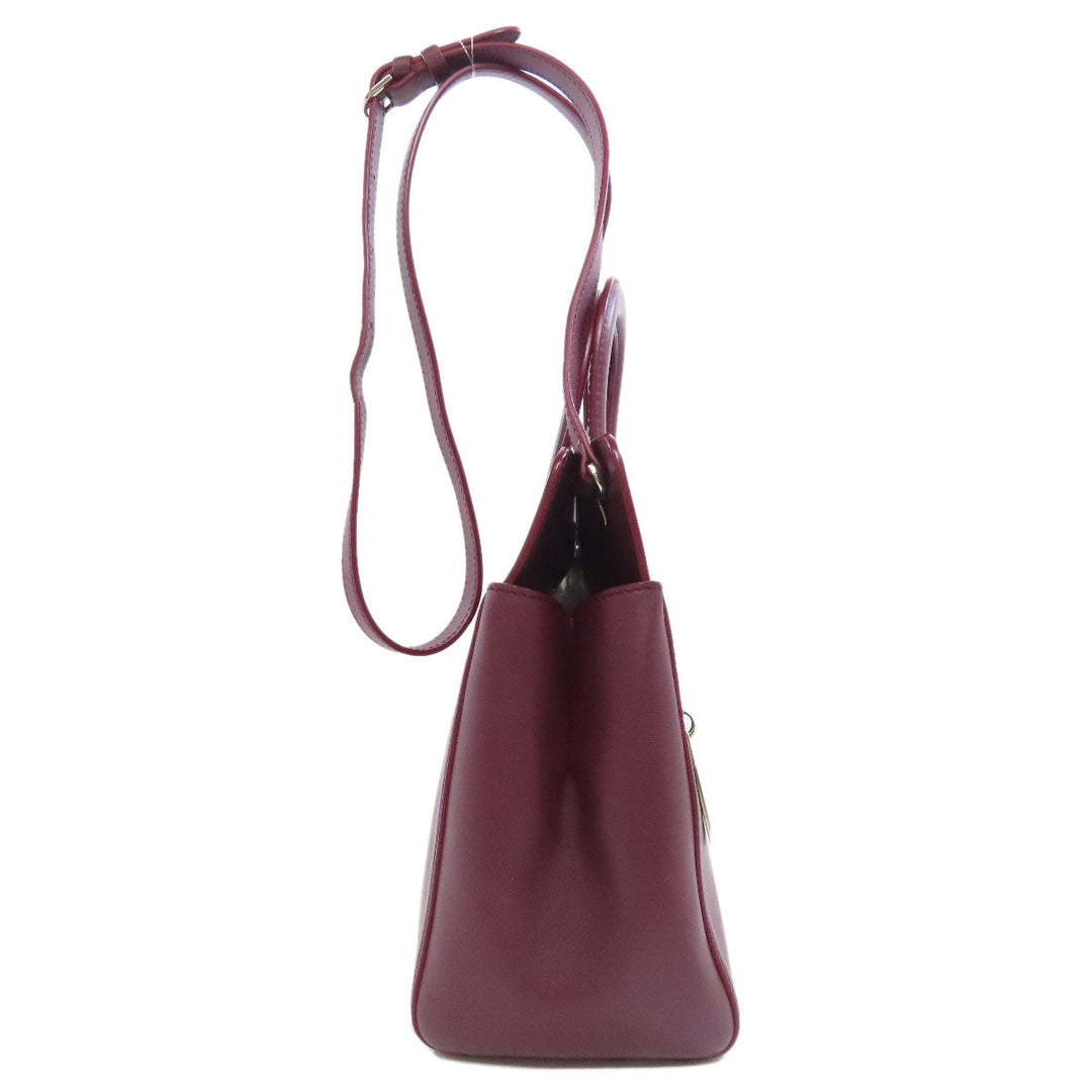 CARTIER Handbag leather Red 2WAY Women Used Authentic