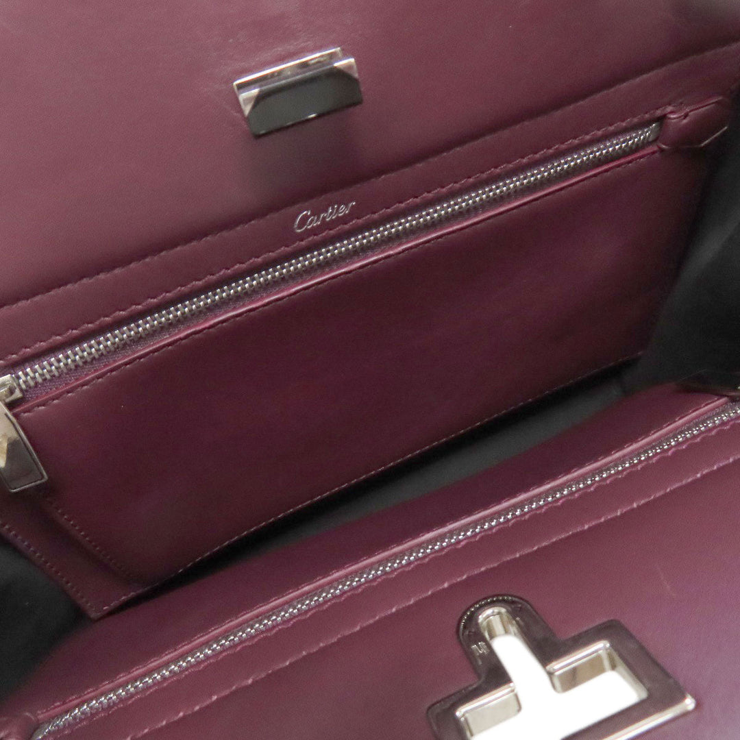 CARTIER Handbag leather Red 2WAY Women Used Authentic