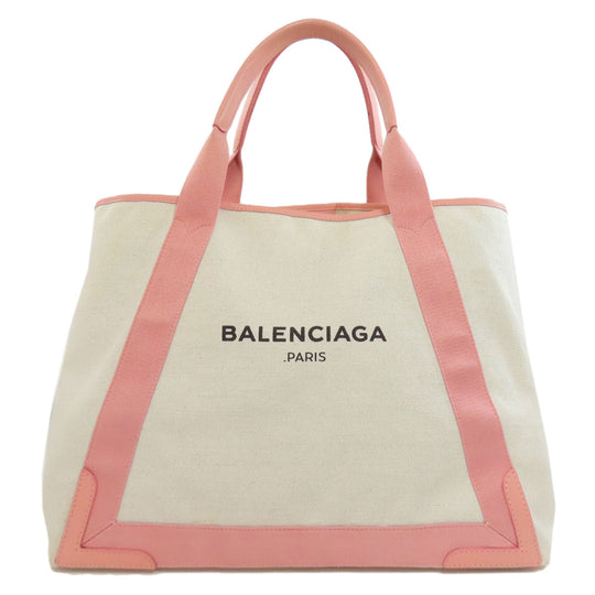 BALENCIAGA Tote Bag 339936 canvas white Navy kabas M Women Used Authentic