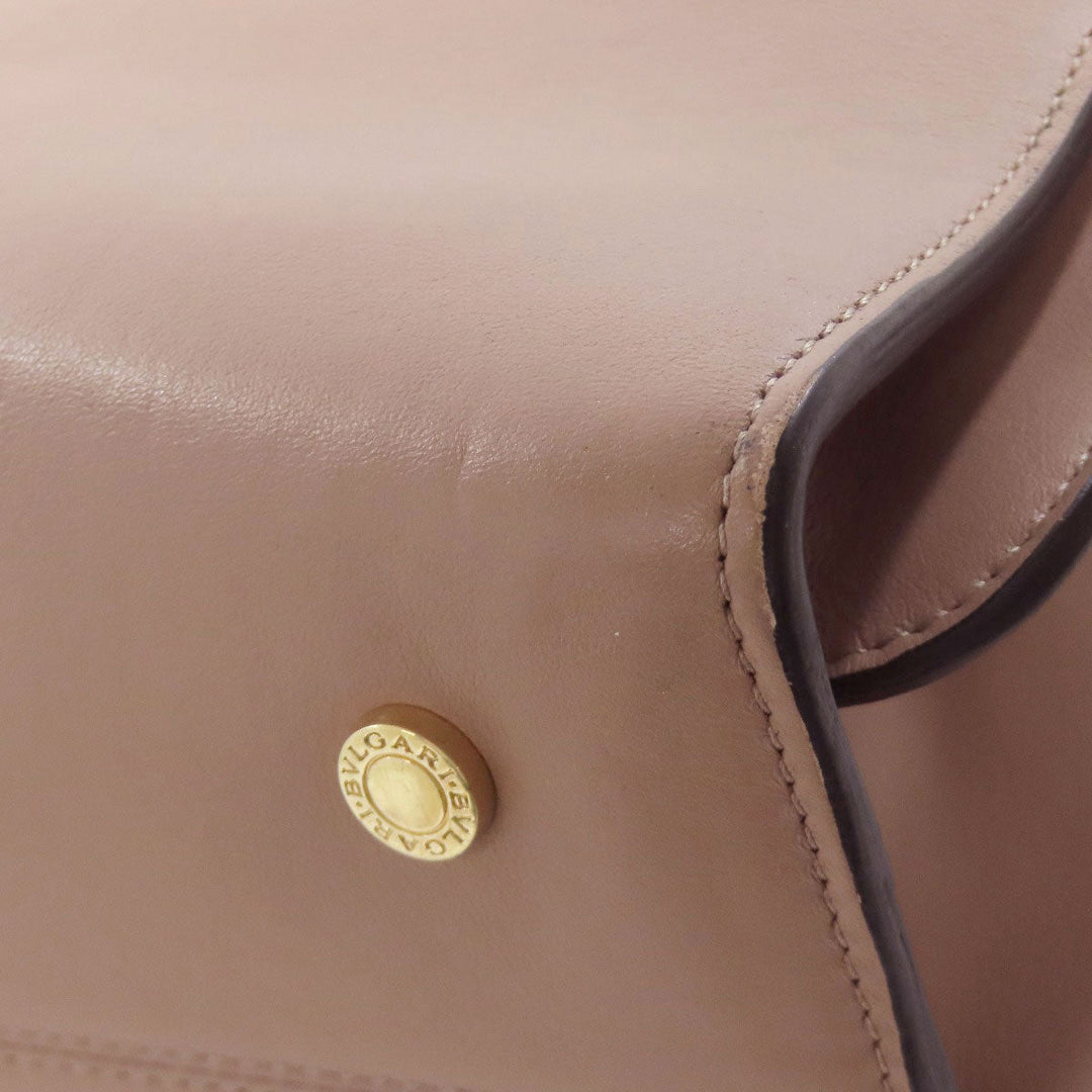 BVLGARI Tote Bag leather beige 2WAY Women Used Authentic