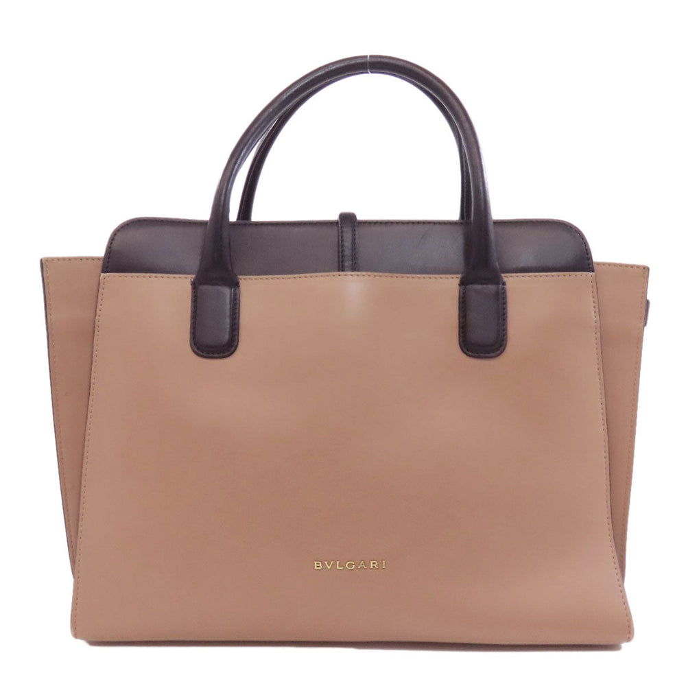 BVLGARI Tote Bag leather beige 2WAY Women Used Authentic