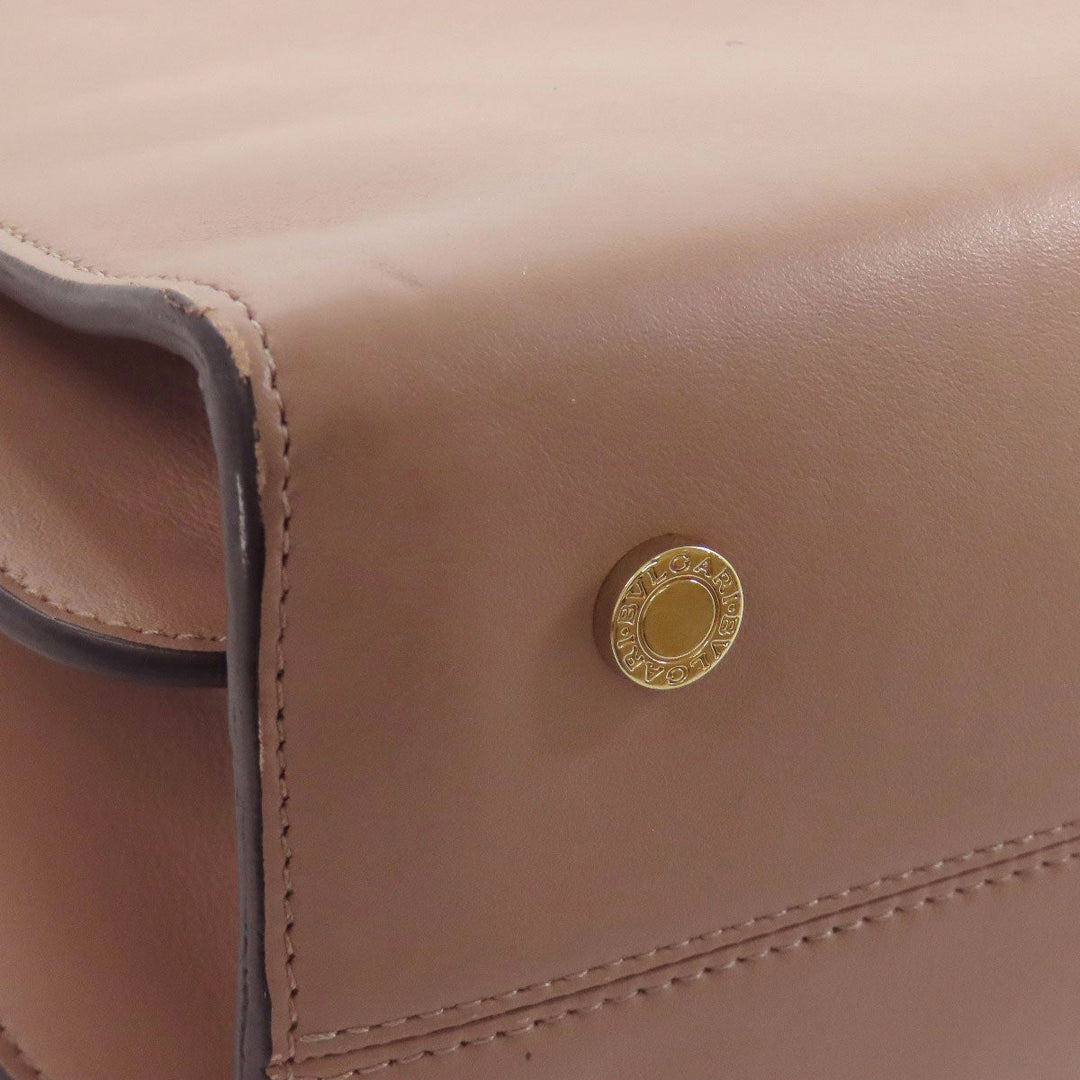BVLGARI Tote Bag leather beige 2WAY Women Used Authentic