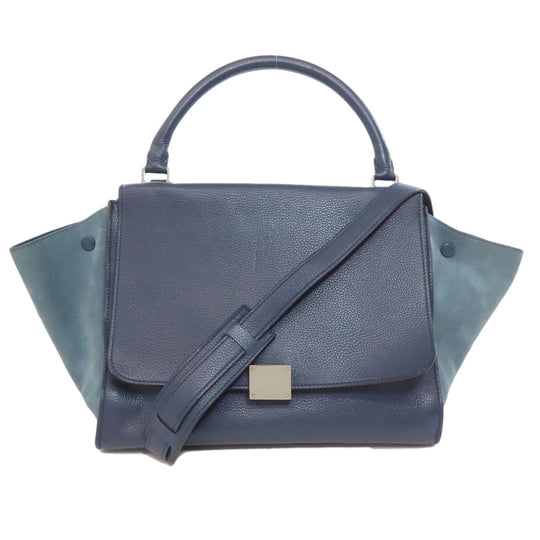 CELINE Handbag leather Navy Trapeze 2WAY Women Used Authentic