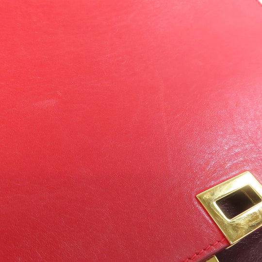 CELINE Handbag leather Red Trapeze 2WAY Women Used Authentic