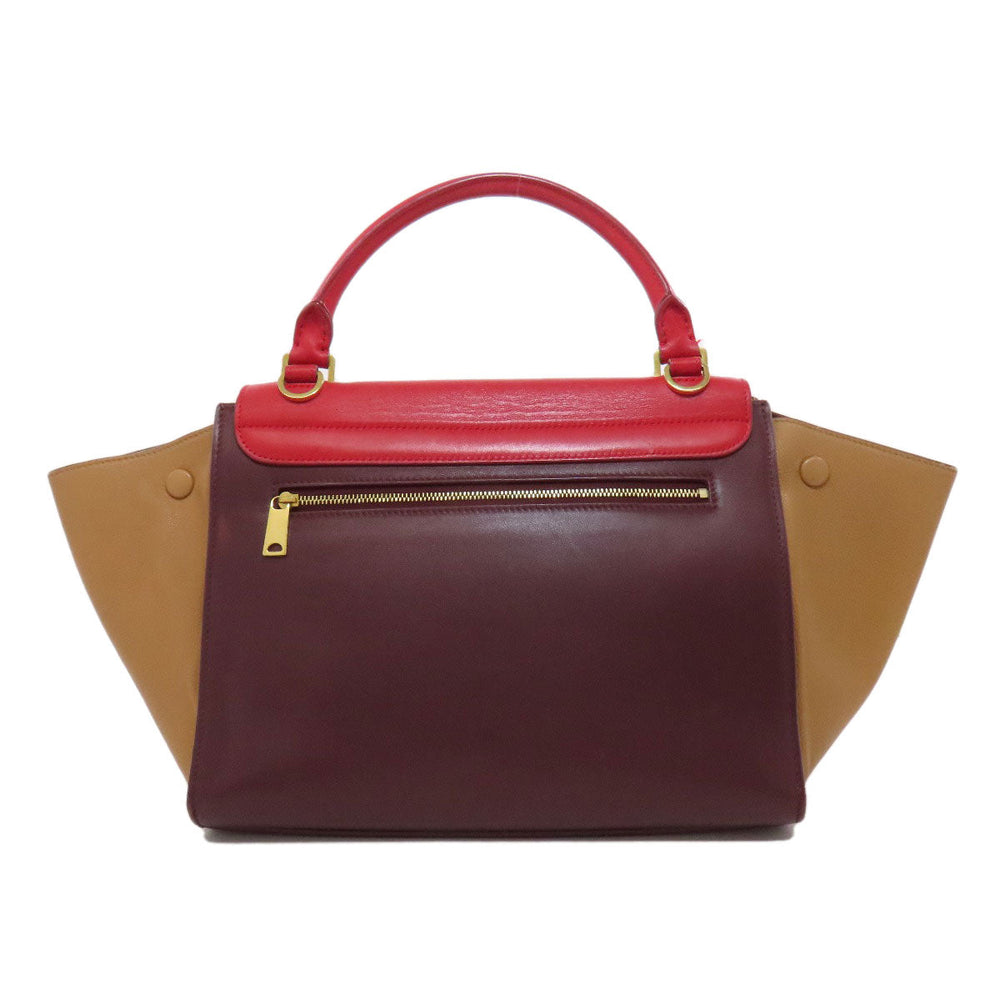 CELINE Handbag leather Red Trapeze 2WAY Women Used Authentic