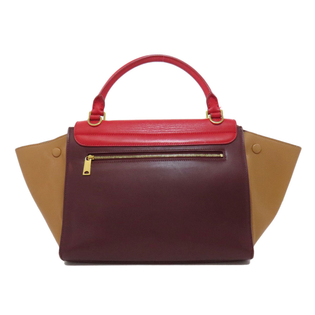 CELINE Handbag leather Red Trapeze 2WAY Women Used Authentic