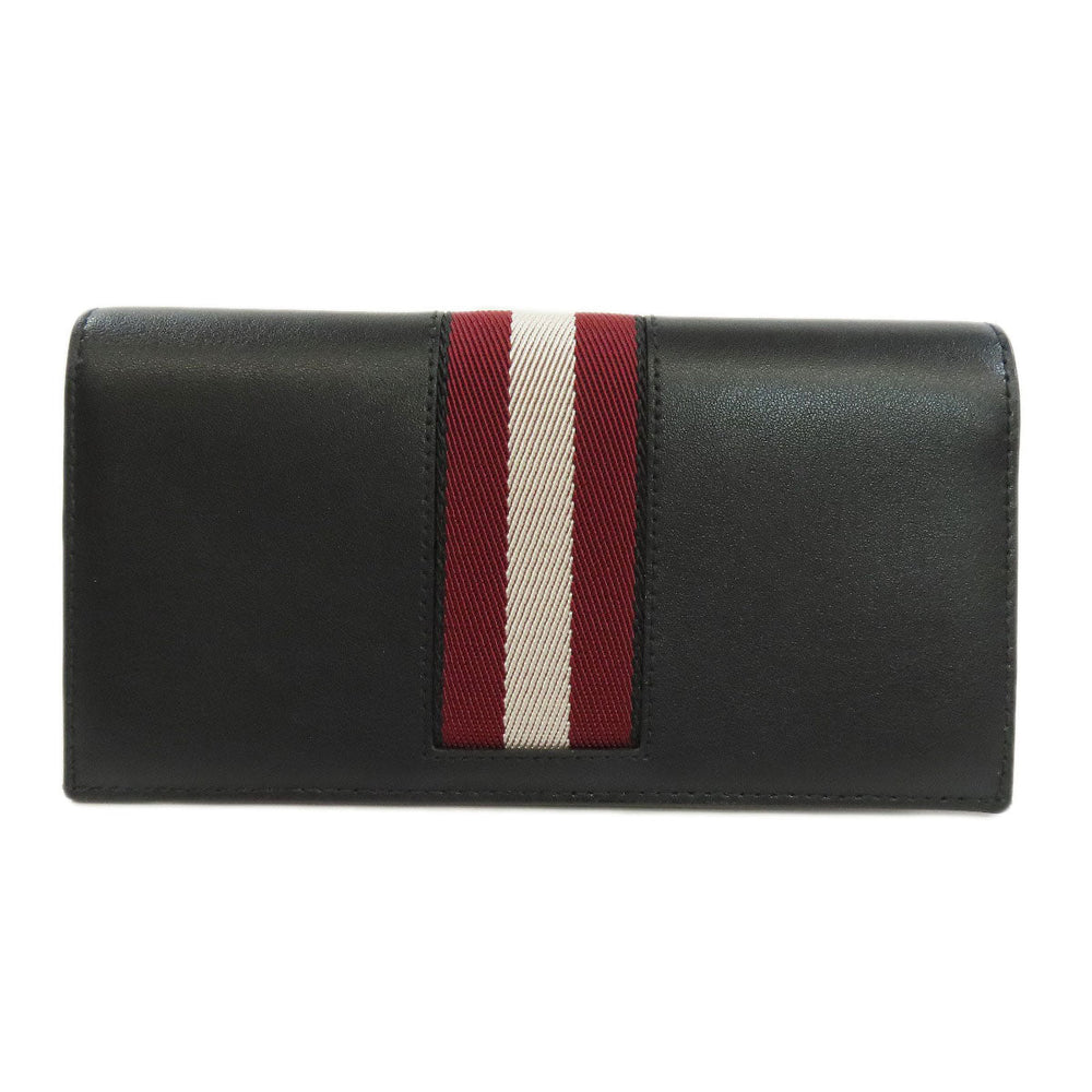 BALLY Long Wallet Purse leather black Barry Stripe mens Used Authentic