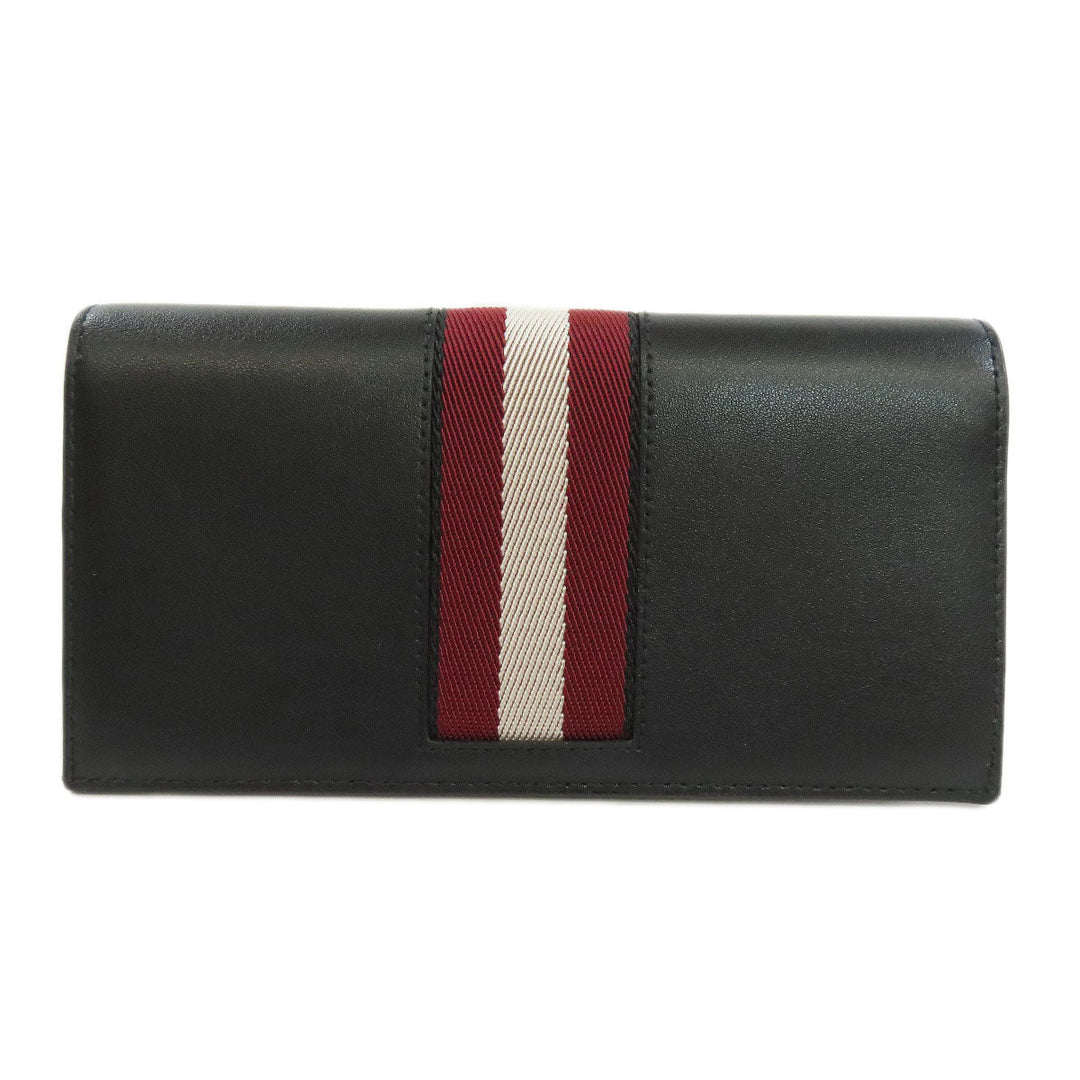BALLY Long Wallet Purse leather black Barry Stripe mens Used Authentic