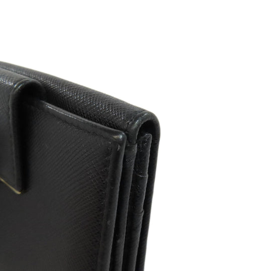 PRADA Bifold Wallet leather black Safiano logo Women Used Authentic