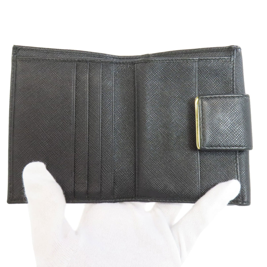 PRADA Bifold Wallet leather black Safiano logo Women Used Authentic