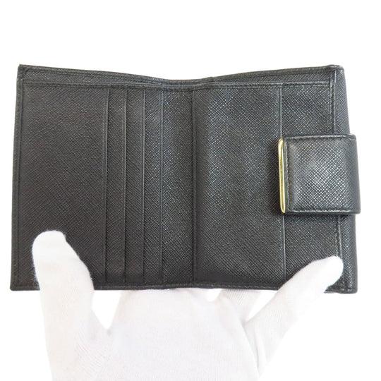 PRADA Bifold Wallet leather black Safiano logo Women Used Authentic