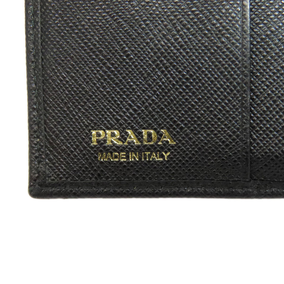 PRADA Bifold Wallet leather black Safiano logo Women Used Authentic