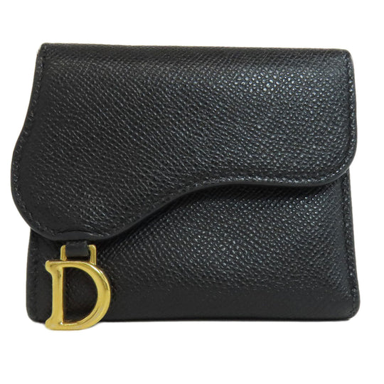 Christian Dior Bifold Wallet Calfskin black saddle lotus wallet Women Used Authentic