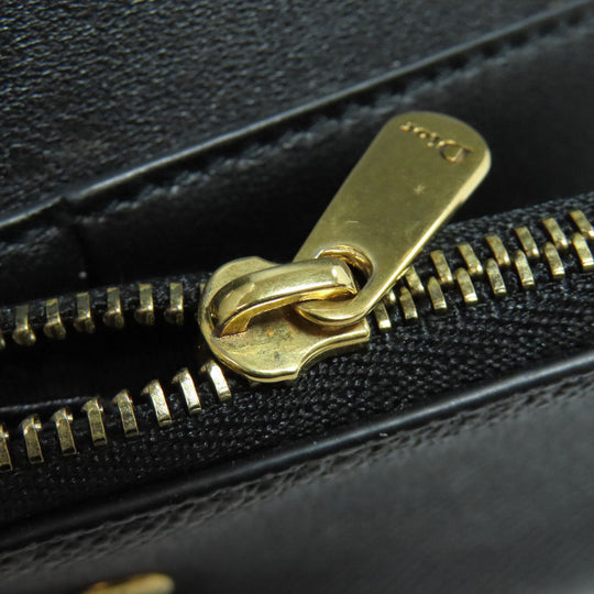 Christian Dior Bifold Wallet Calfskin black saddle lotus wallet Women Used Authentic