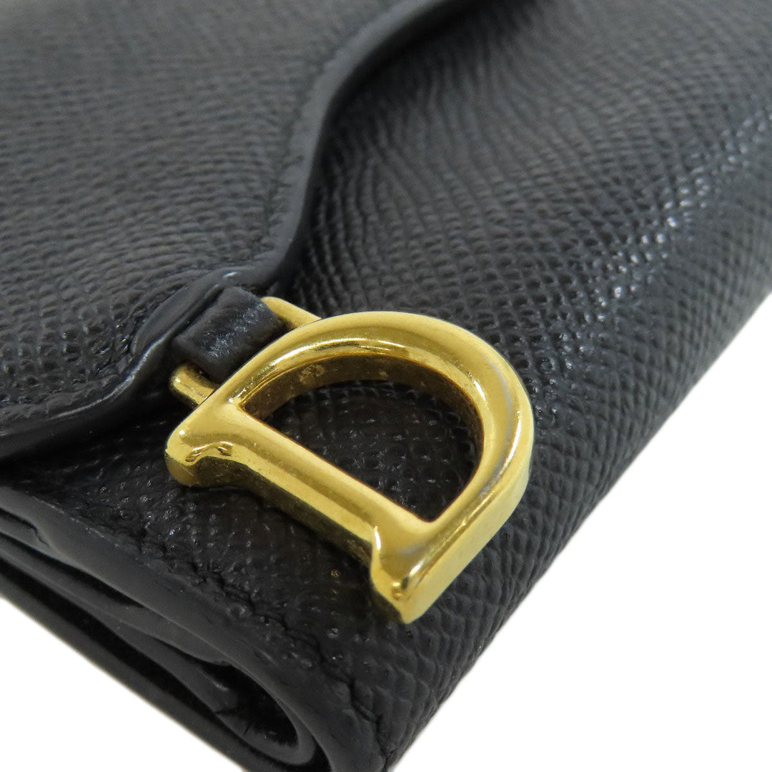 Christian Dior Bifold Wallet Calfskin black saddle lotus wallet Women Used Authentic