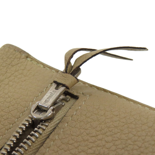 HERMES Long Wallet Purse Taurillon Clemence beige Dogon Long SilverMetal Women Used Authentic
