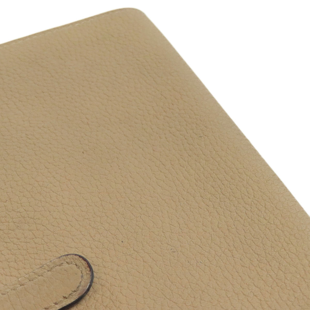 HERMES Long Wallet Purse Taurillon Clemence beige Dogon Long SilverMetal Women Used Authentic