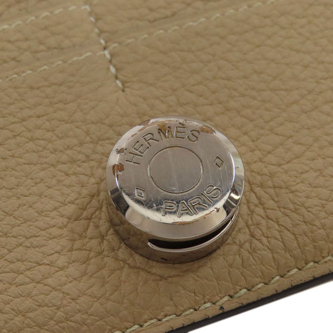 HERMES Long Wallet Purse Taurillon Clemence beige Dogon Long SilverMetal Women Used Authentic