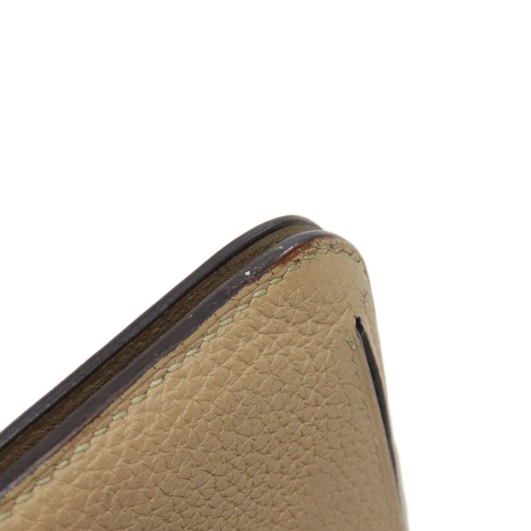 HERMES Long Wallet Purse Taurillon Clemence beige Dogon Long SilverMetal Women Used Authentic