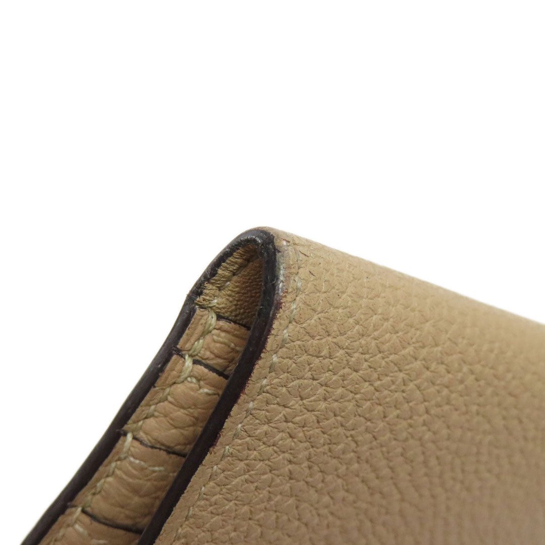 HERMES Long Wallet Purse Taurillon Clemence beige Dogon Long SilverMetal Women Used Authentic