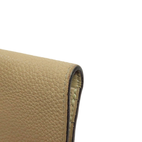 HERMES Long Wallet Purse Taurillon Clemence beige Dogon Long SilverMetal Women Used Authentic