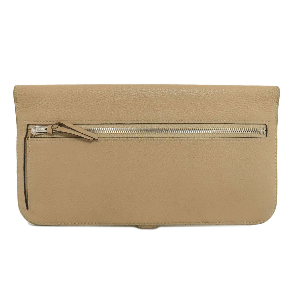 HERMES Long Wallet Purse Taurillon Clemence beige Dogon Long SilverMetal Women Used Authentic