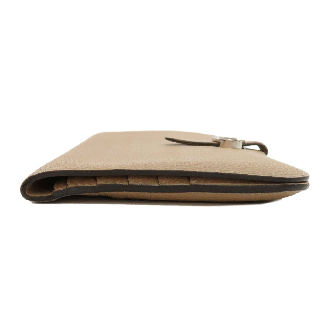 HERMES Long Wallet Purse Taurillon Clemence beige Dogon Long SilverMetal Women Used Authentic