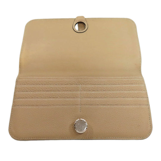 HERMES Long Wallet Purse Taurillon Clemence beige Dogon Long SilverMetal Women Used Authentic