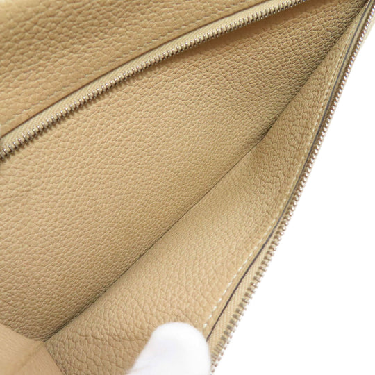 HERMES Long Wallet Purse Taurillon Clemence beige Dogon Long SilverMetal Women Used Authentic