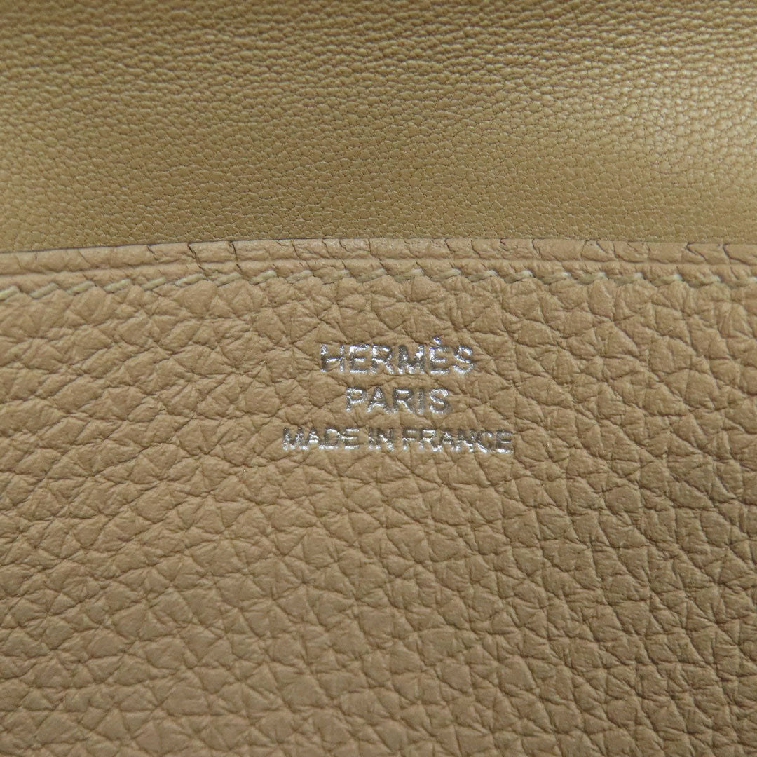 HERMES Long Wallet Purse Taurillon Clemence beige Dogon Long SilverMetal Women Used Authentic