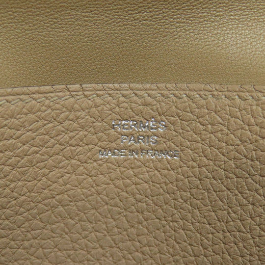 HERMES Long Wallet Purse Taurillon Clemence beige Dogon Long SilverMetal Women Used Authentic