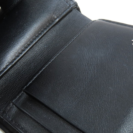 CHANEL Bifold Wallet Caviar skin black Tri-fold Wallet COCO Mark Silver Metal Women Used Authentic