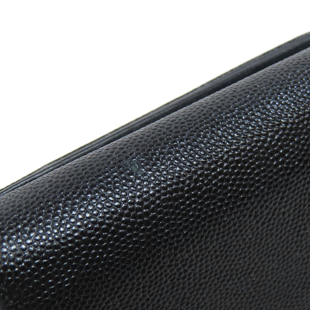 CHANEL Bifold Wallet Caviar skin black Tri-fold Wallet COCO Mark Silver Metal Women Used Authentic