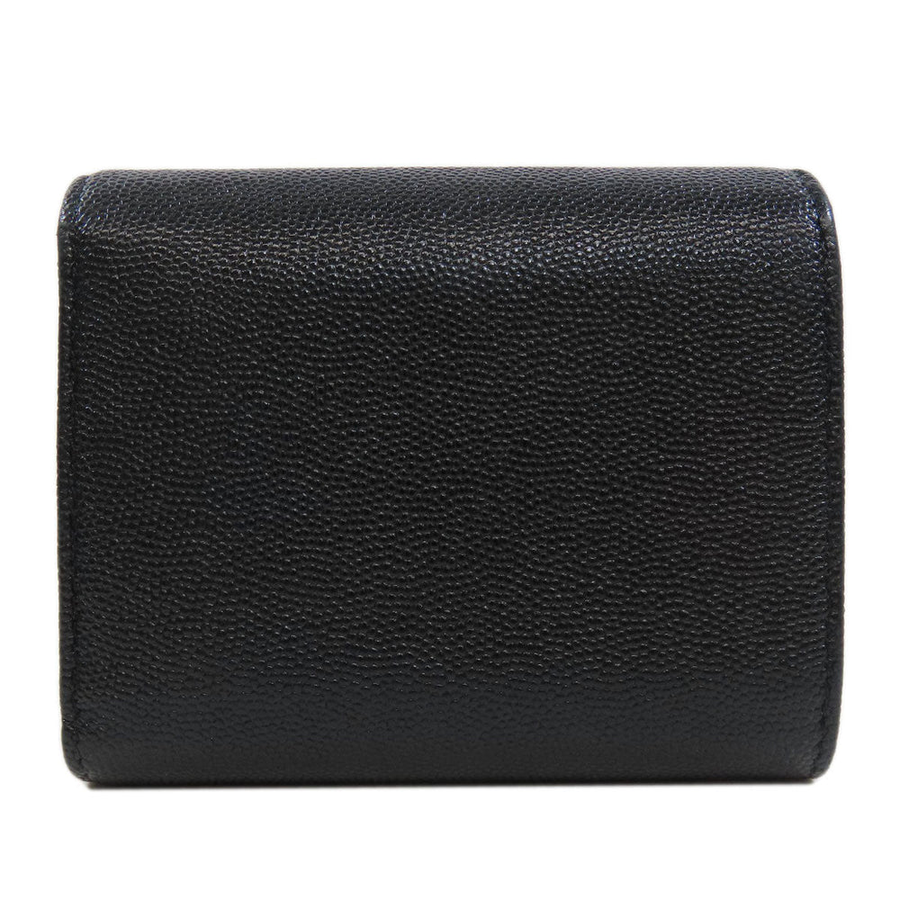CHANEL Bifold Wallet Caviar skin black Tri-fold Wallet COCO Mark Silver Metal Women Used Authentic