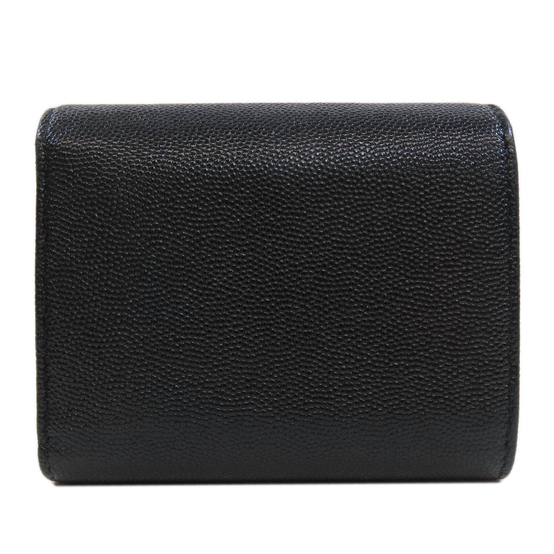 CHANEL Bifold Wallet Caviar skin black Tri-fold Wallet COCO Mark Silver Metal Women Used Authentic