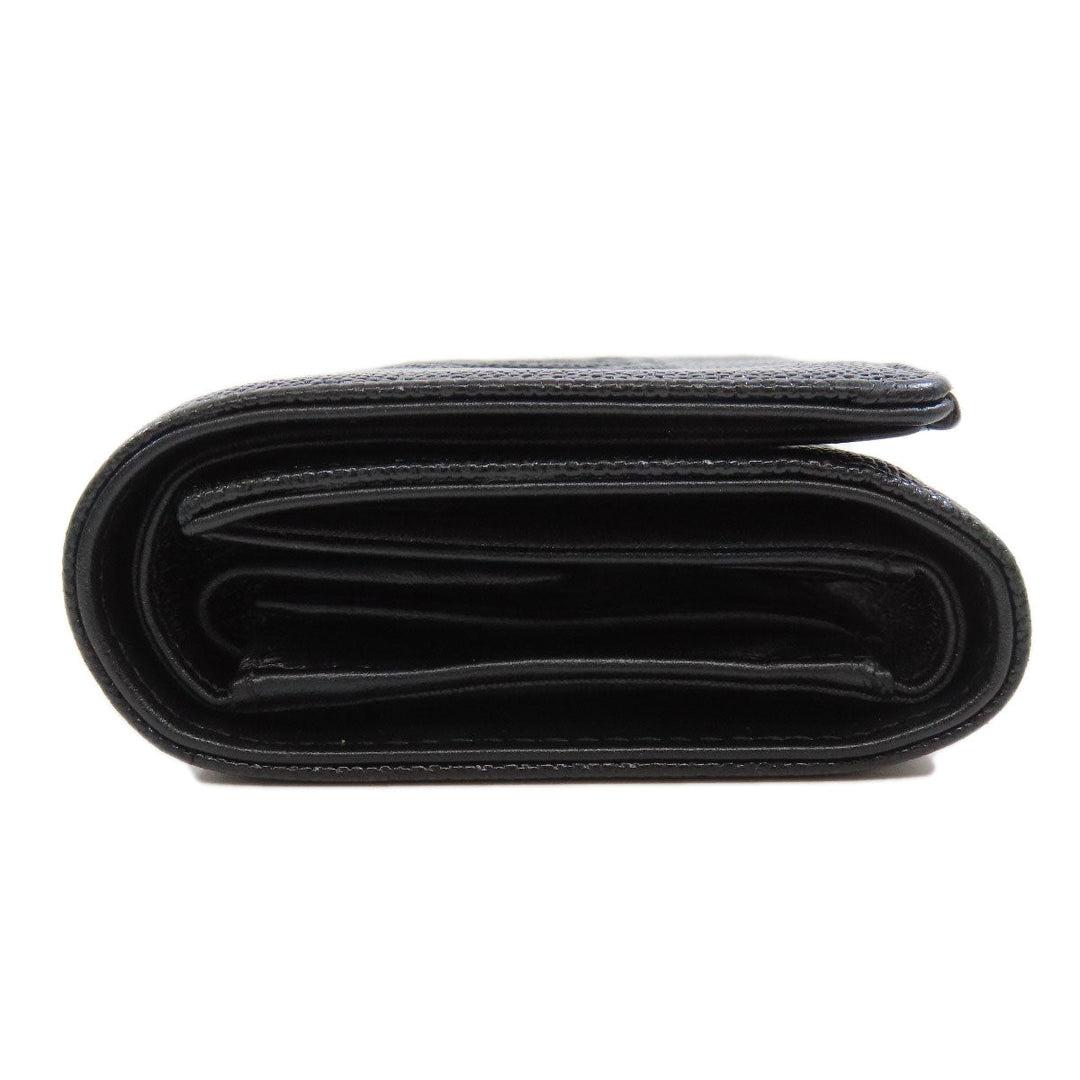 CHANEL Bifold Wallet Caviar skin black Tri-fold Wallet COCO Mark Silver Metal Women Used Authentic