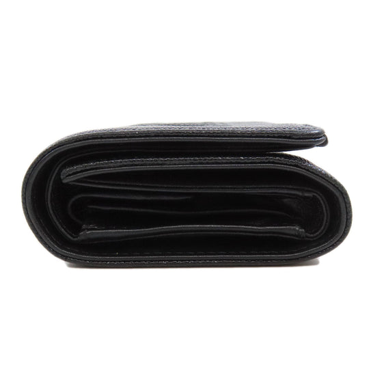CHANEL Bifold Wallet Caviar skin black Tri-fold Wallet COCO Mark Silver Metal Women Used Authentic