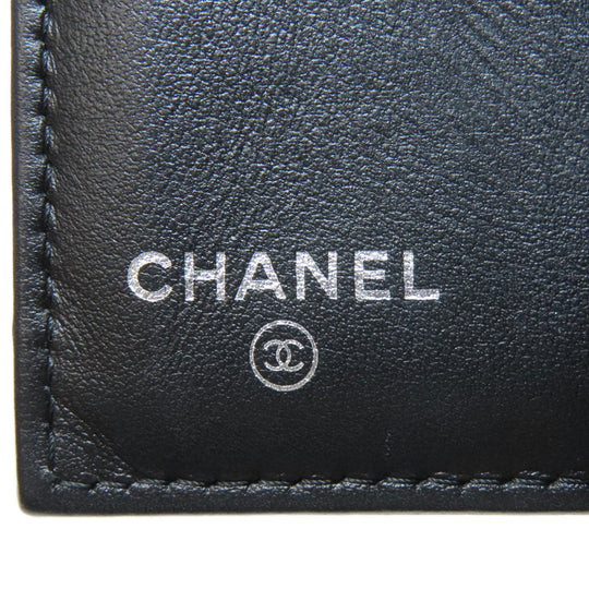 CHANEL Bifold Wallet Caviar skin black Tri-fold Wallet COCO Mark Silver Metal Women Used Authentic