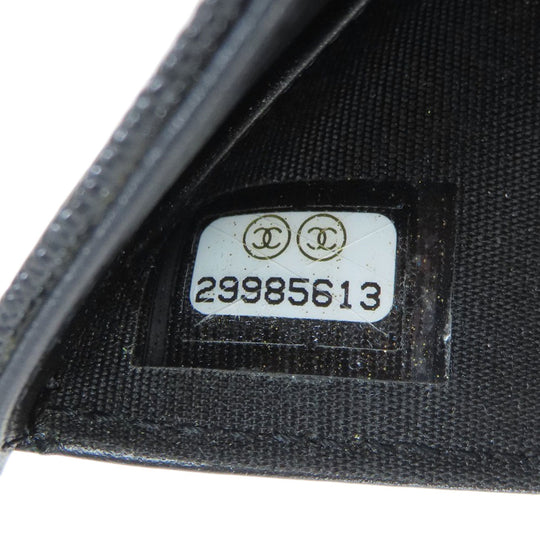CHANEL Bifold Wallet Caviar skin black Tri-fold Wallet COCO Mark Silver Metal Women Used Authentic