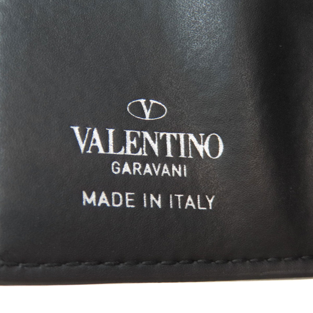 Valentino Bifold Wallet leather black logo Tri-fold Wallet Women Used Authentic