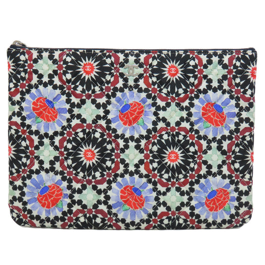 CHANEL Clutch bag quilting black Matelasse Flower Pattern Pouch Women Used Authentic