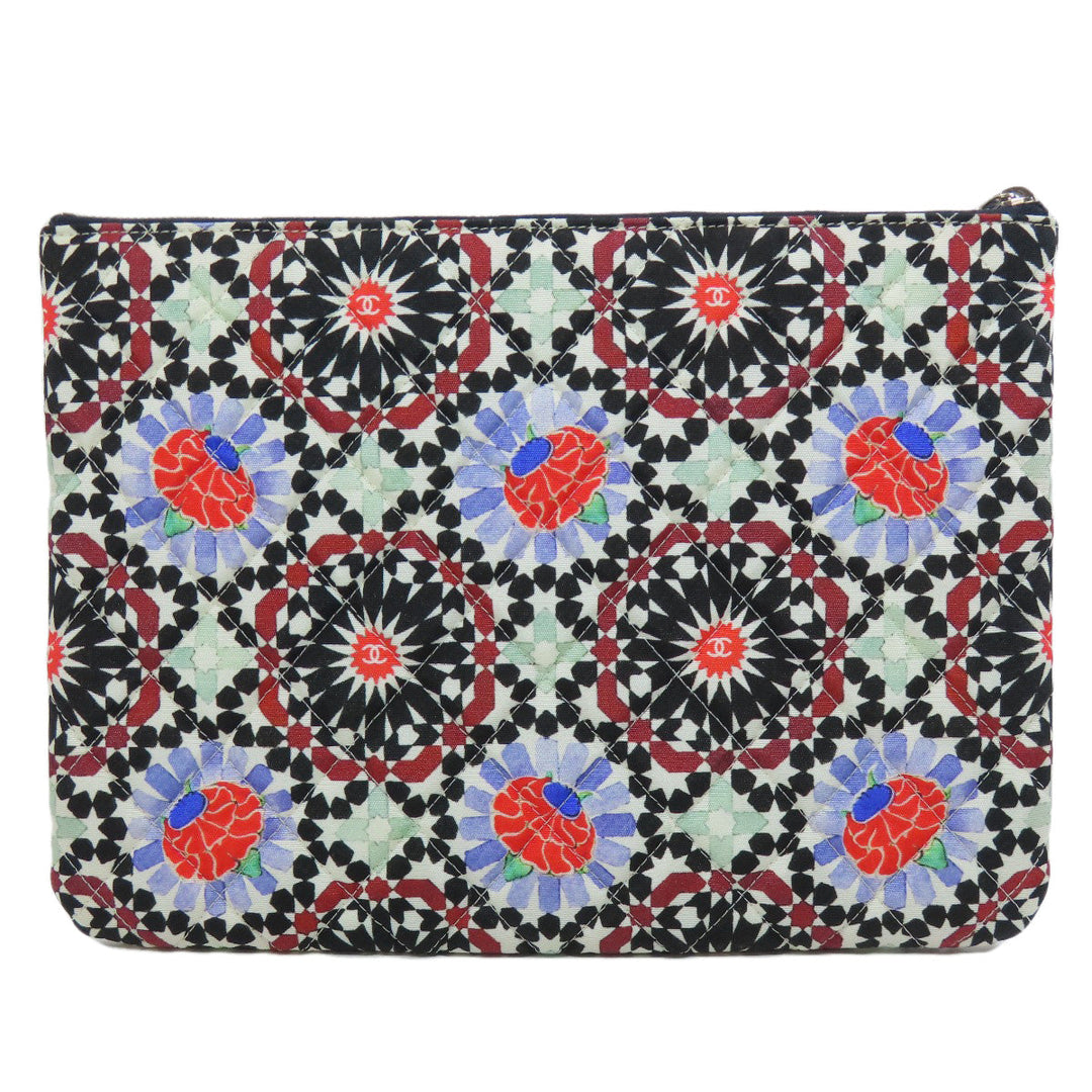 CHANEL Clutch bag quilting black Matelasse Flower Pattern Pouch Women Used Authentic