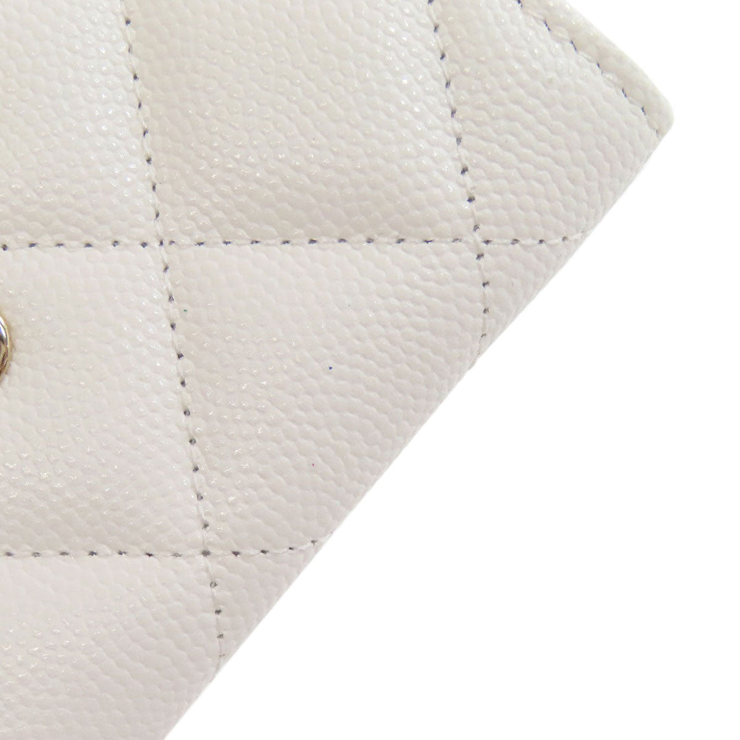 CHANEL Bifold Wallet Caviar skin white Chain Wallet Gold Metal Women Used Authentic