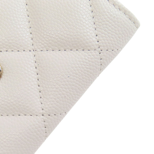 CHANEL Bifold Wallet Caviar skin white Chain Wallet Gold Metal Women Used Authentic