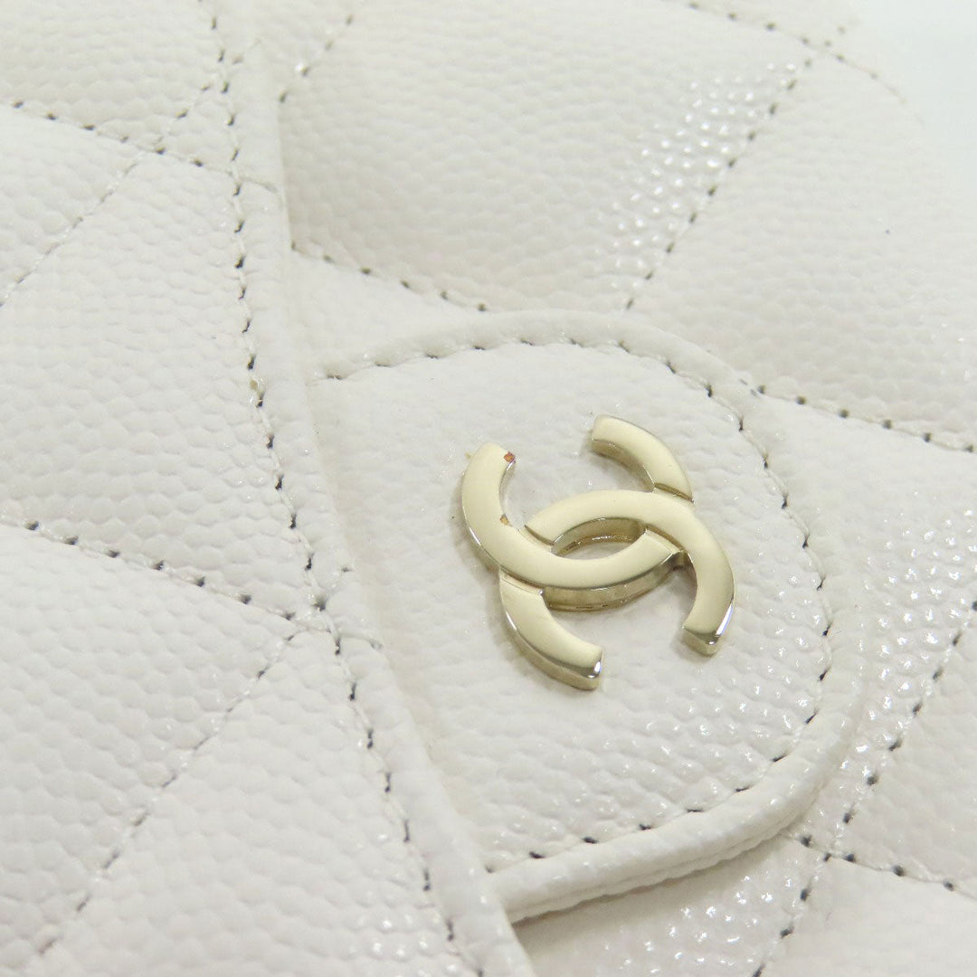 CHANEL Bifold Wallet Caviar skin white Chain Wallet Gold Metal Women Used Authentic